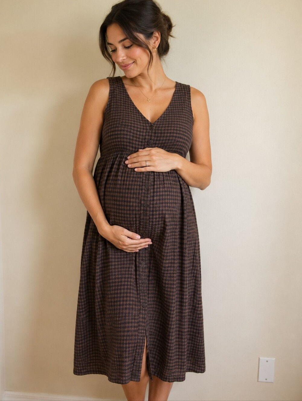 Vintage Motherhood Maternity Plaid Midi Dress Medium
